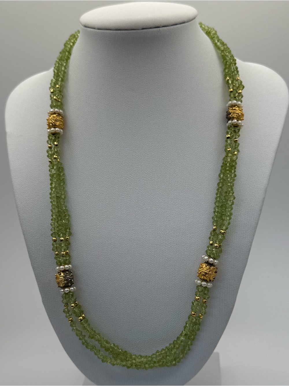MMASHM925 Green Peridot Multi-Strand Necklace with Gold Accents